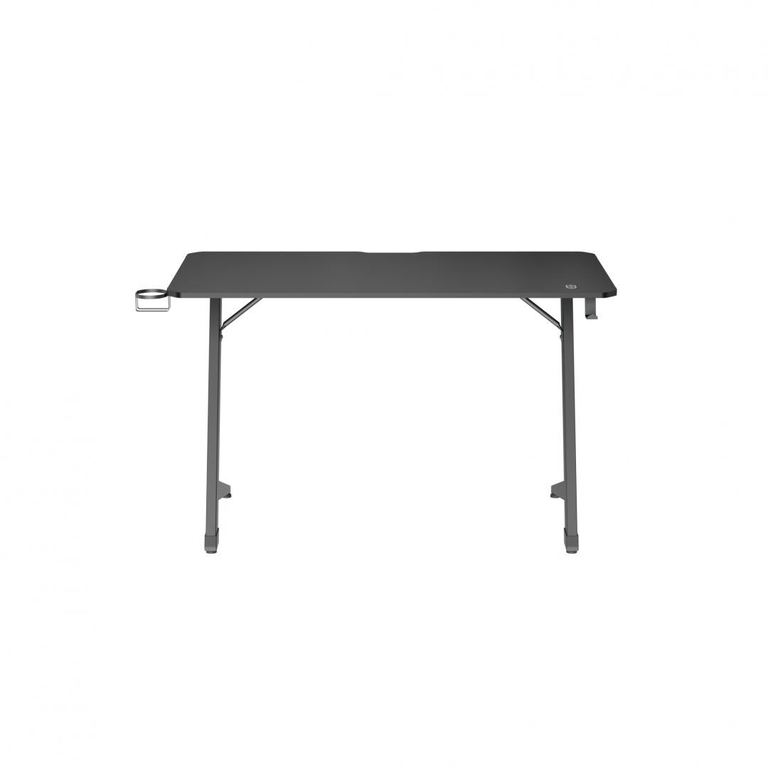 BIROU GAMING SERIOUX RAZOR Material: MDF și melamină, plastic, oțel Dimensiuni 1200x600x750mm Dimensiuni blat (LxlxA) 1200x600x15mm Greutate suportata 75kg Iluminare ambientală LED cu gradient multicolor Culoare: Negru și negru mat, negru și roșu mat