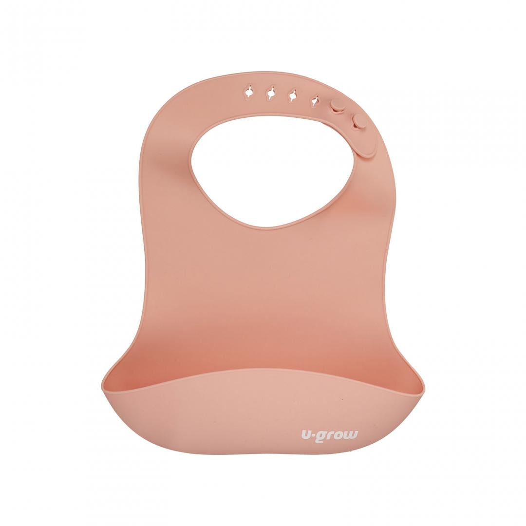 Set diversificare 5 piese silicon : baveta, bol, farfurie, lingurita si furculita, roz, U-Grow