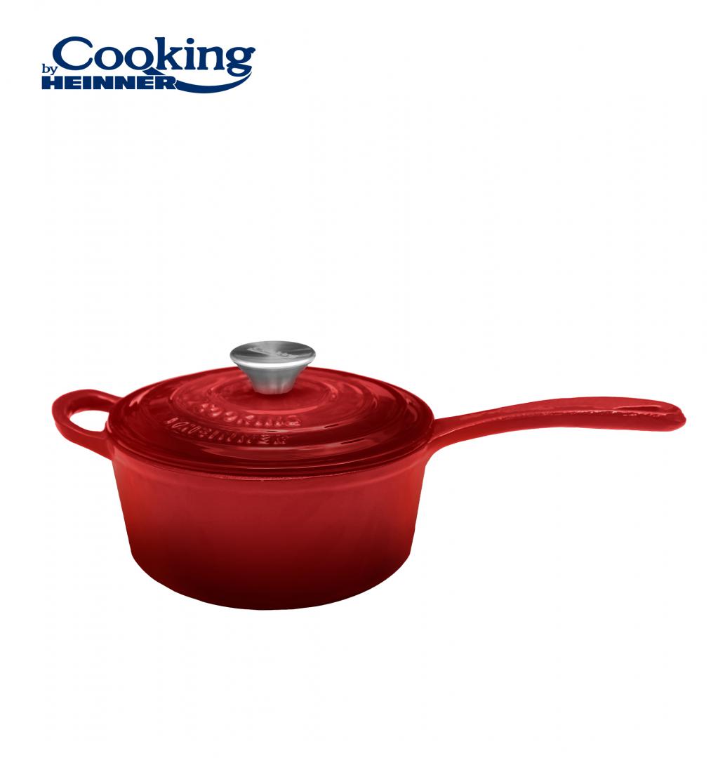 CASEROLA FONTA EMAILATA + CAPAC 19 X 9 CM, 1.8 L, RED LINE, COOKING BY HEINNER