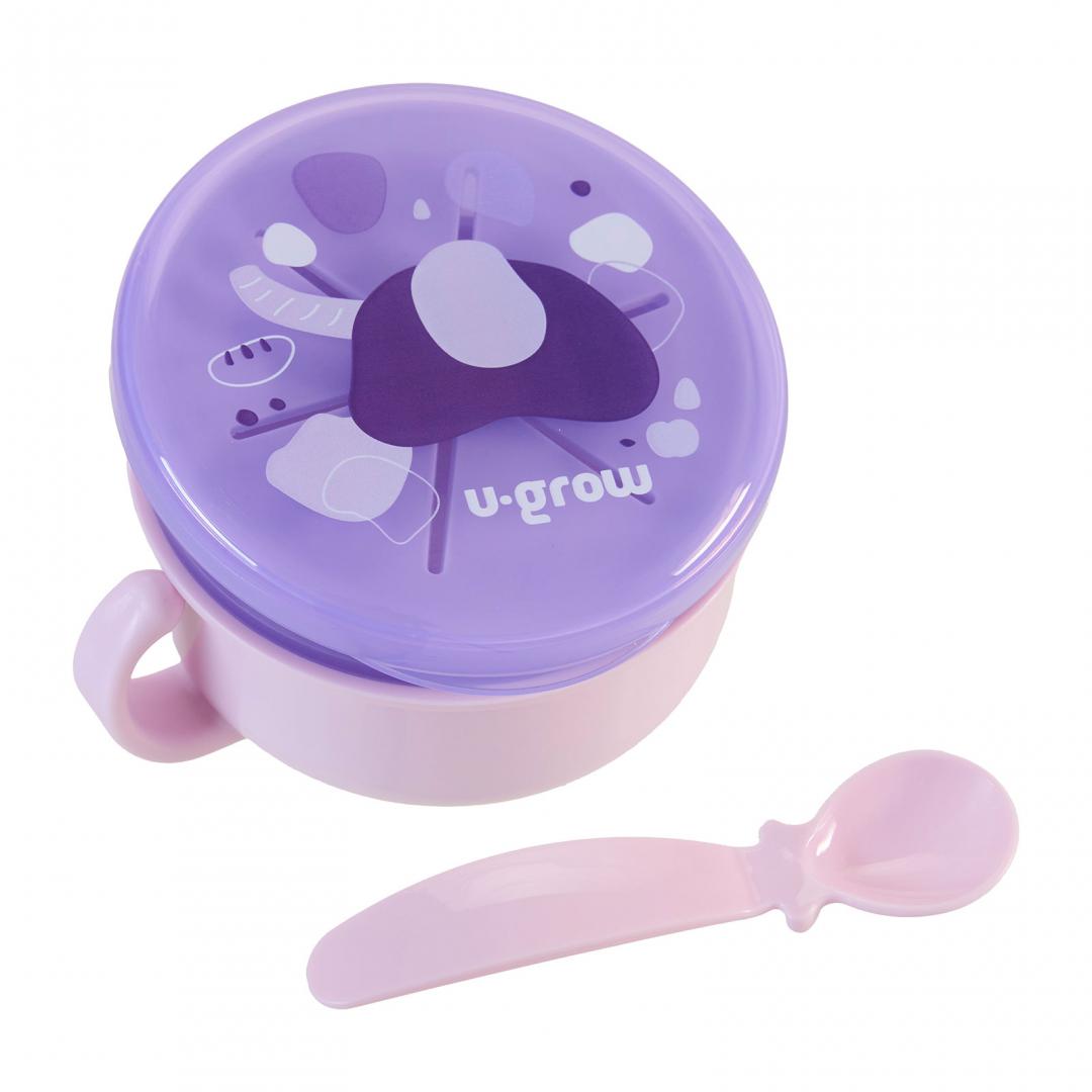 Bol 2 in 1 pentru snackuri cu lingurita, mov, U-Grow