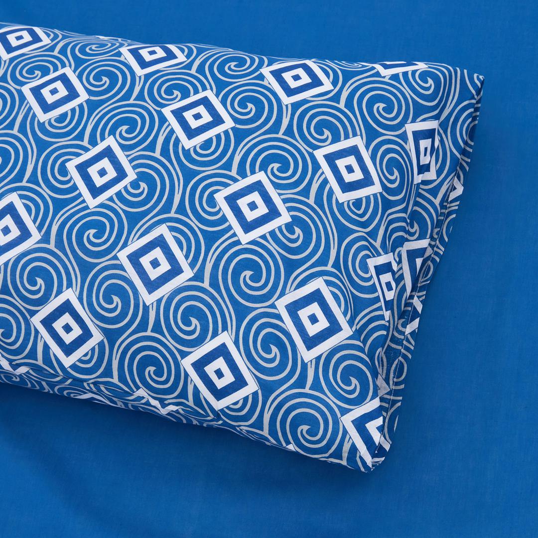 Lenjerie dubla 100% bumbac 4 piese, Blu
