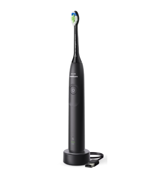 Periuta de dinti electrica Philips Sonicare HX7101/01, 62.000 miscari/minut, autonomie 21 zile, 1 mod periere, 2 intensitati, senzor presiune integrat, functia BrushSync, inclus capat de periere Otimal White, negru
