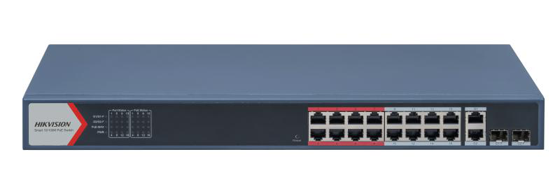 Switch Hikvision DS-3E1318P-EI(B), Fast Ethernet, 16 porturi, PoE
