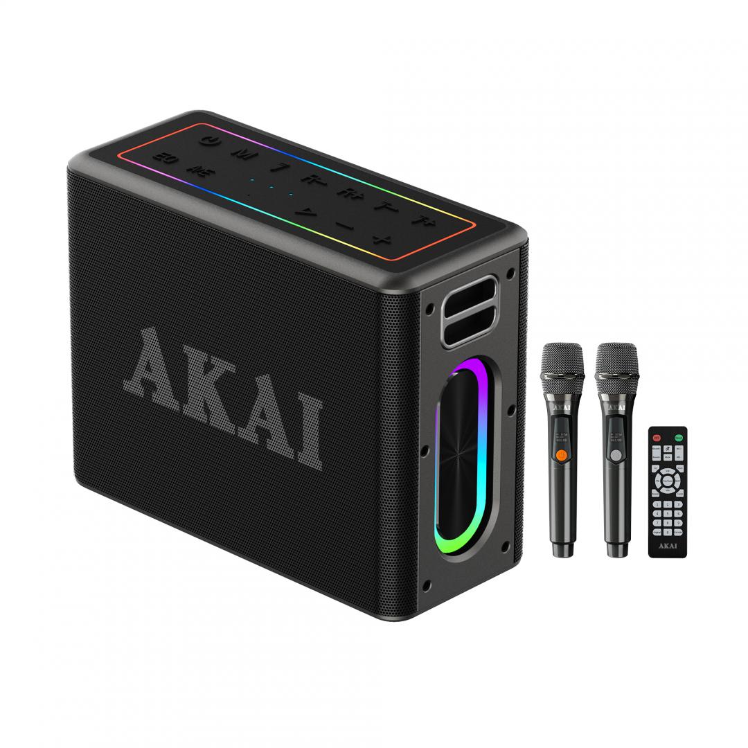 Boxa portabila Akai cu 2 micfrofoane wireless IPX6-80W