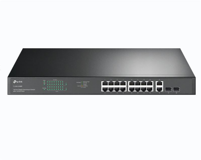"18-Port Gigabit Rackmount Switch with 16-Port PoE+ PORT: 16× Gigabit PoE+ Ports, 2× Gigabit Non-PoE Ports, 2× Combo Gigabit SFP Slots SPEC: 802.3at/af, 250 W PoE Power, 1U 19-inch Rack-mountable Steel Case FEATURE: Plug and Play"
