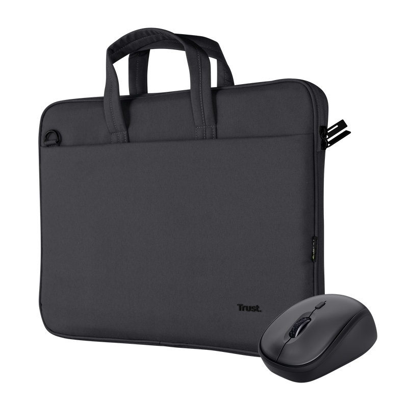 Kit Geanta de laptop Trust Bologna pentru laptop-uri cu diagonala de pana la 16", mouse Trust wireless, negru