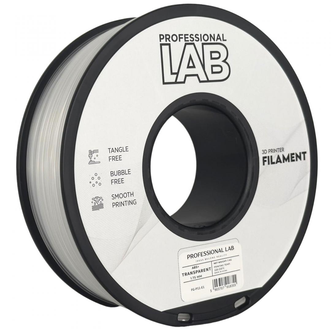 PROFESSIONAL LAB 3D FILAMENT 1KG ABS+ TRANSPARENT, Diametru:1.75mm, GreutateL 1KG, Temperatura duza: 220C – 250C, Temperatura platforma: 95C – 110C,