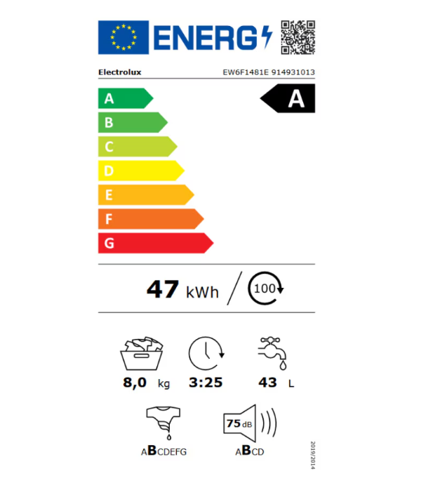 Masina de spalat rufe Electrolux EW6F1481E, 8 kg, 1400 rpm, Clasa A, Motor Inverter cu MagnetPermanent, Display LED, SensiCare, TimeManager, Alb