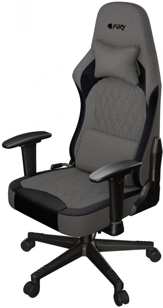 Scaun gaming FURY SHINAI S8, material fabric, reglabil pe inaltime, greutate maxima suportata 130 kg, inaltime scaun reglabil 30.5 - 37.5 cm, spatar ajustabil 135°, dimensiuni roti 60mm, echipat cu piston cu gaz clasa 4, manere 1D, gri