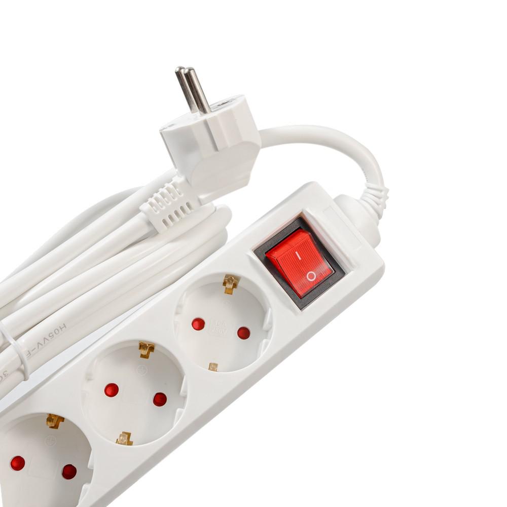 PRELUNGITOR SPACER, Schuko x 5, conectare prin Schuko (T), cablu 3 m, 16 A, max. 3500W, protectie supratensiune, protectie copii, alb