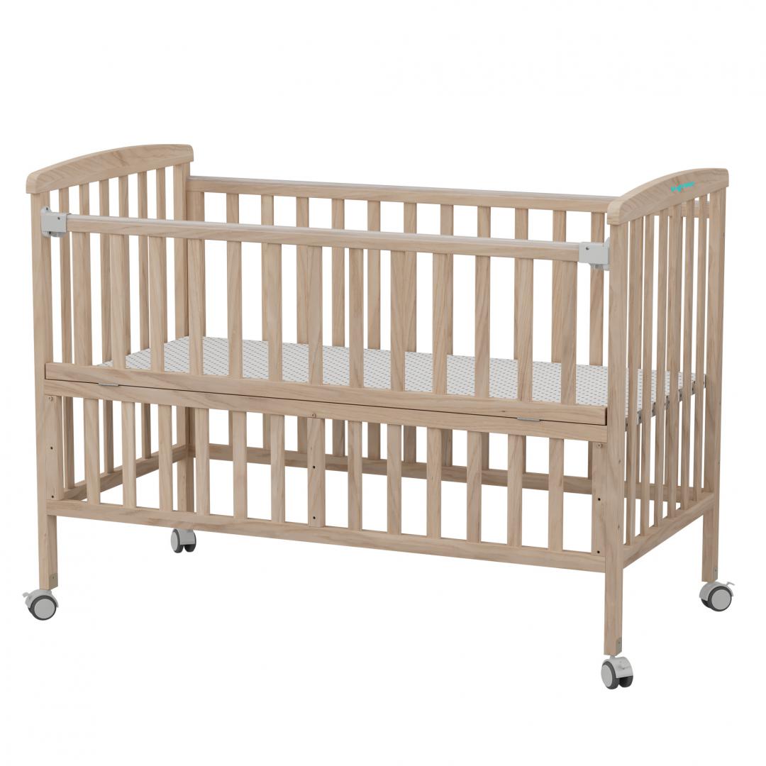 Patut din lemn bebe, +0 luni, 120x60 cm, culoare natur,laterala rabatabila, reglabil pe 3 nivele de inaltime, U-Grow