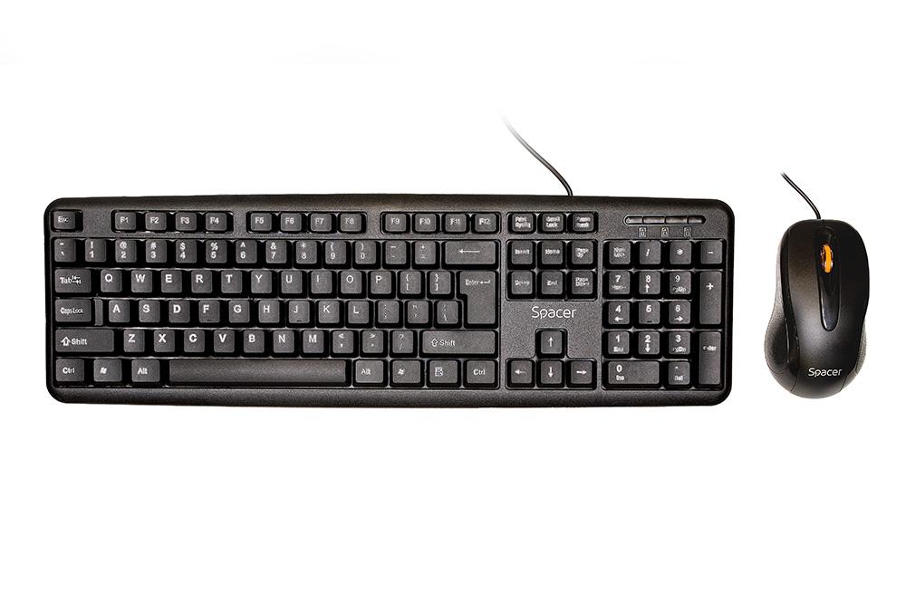 KIT Tastatura si Mouse Spacer SPDS-S6201 cu fir, USB, tastatura „SPKB- S62" + mouse optic „SPMO-F01", black, „SPDS-S6201”