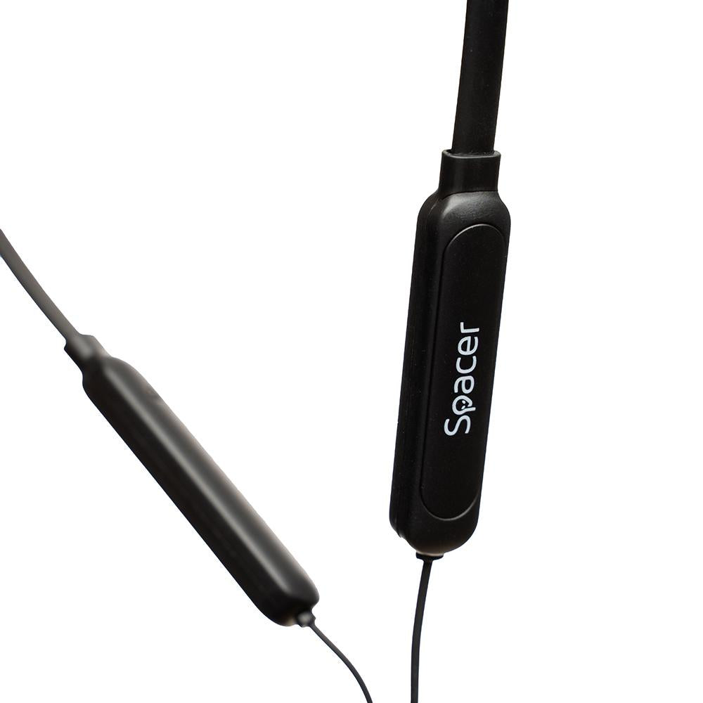 Casti Spacer wireless, in ear, fir de legatura si prindere magnetica, microfon pe fir, Bluetooth 5.0, autonomie de pana la 6 ore, timp de incarcare 2 ore, negru