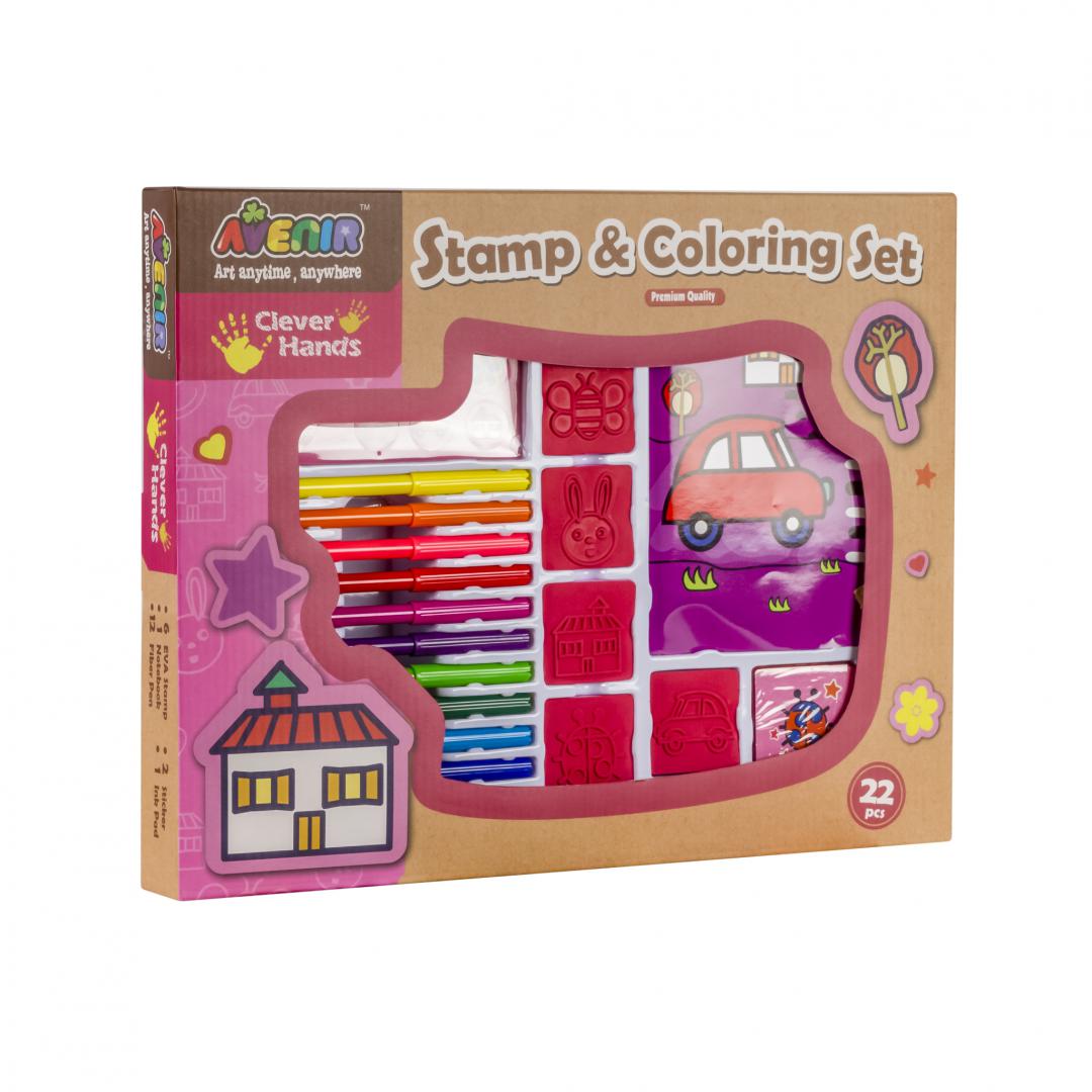 Set de colorat cu stampile si carioci