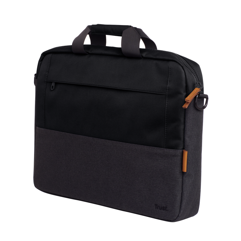 Geanta laptop Trust Lisboa, pentru laptopuri cu diagonala pana in 16",2 compartimente, material POM, RPET Polyester, RPET, volum 2.1 L, negru