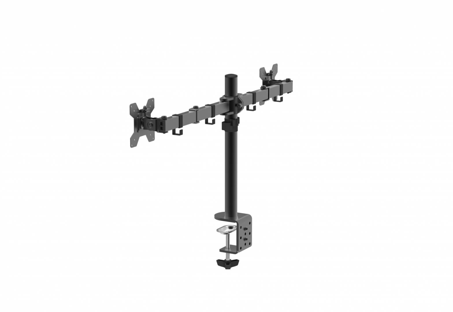 Suport dublu monitor Serioux, MM1903A, mobil, tilt:+/- 90 °, swivel: 180 ° , rotatie 360°, VESA: 75×75 / 100×100mm, compatibilitate 10"-27" , reglabil pe inaltime: 400mm ,extensie braț: 415mm ,greutate maxima suportata 8 kg, culoare negru