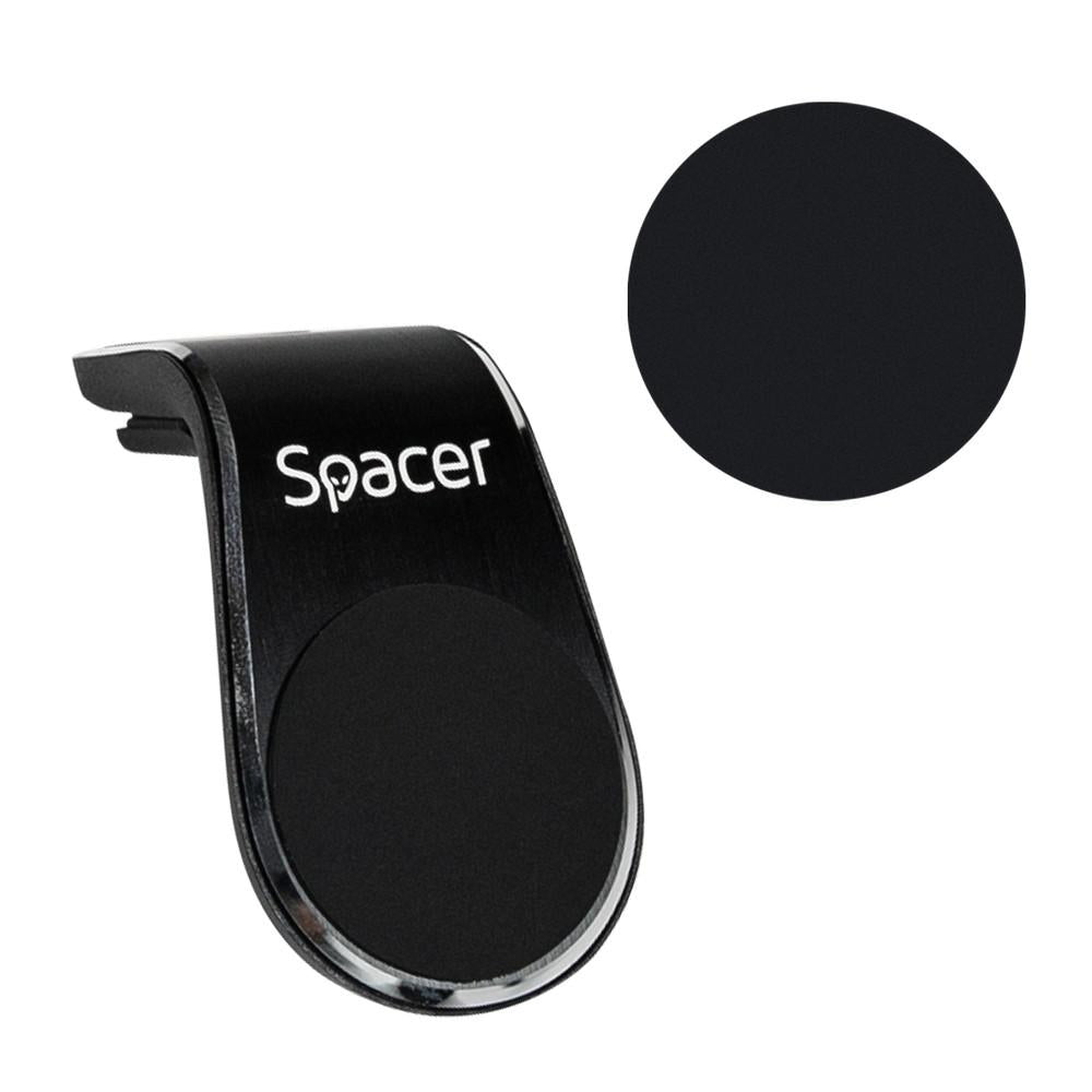Suport auto Spacer pentru smartPhone, fixare in grilaj bord, prindere magnetica telefon 360 grade, negru