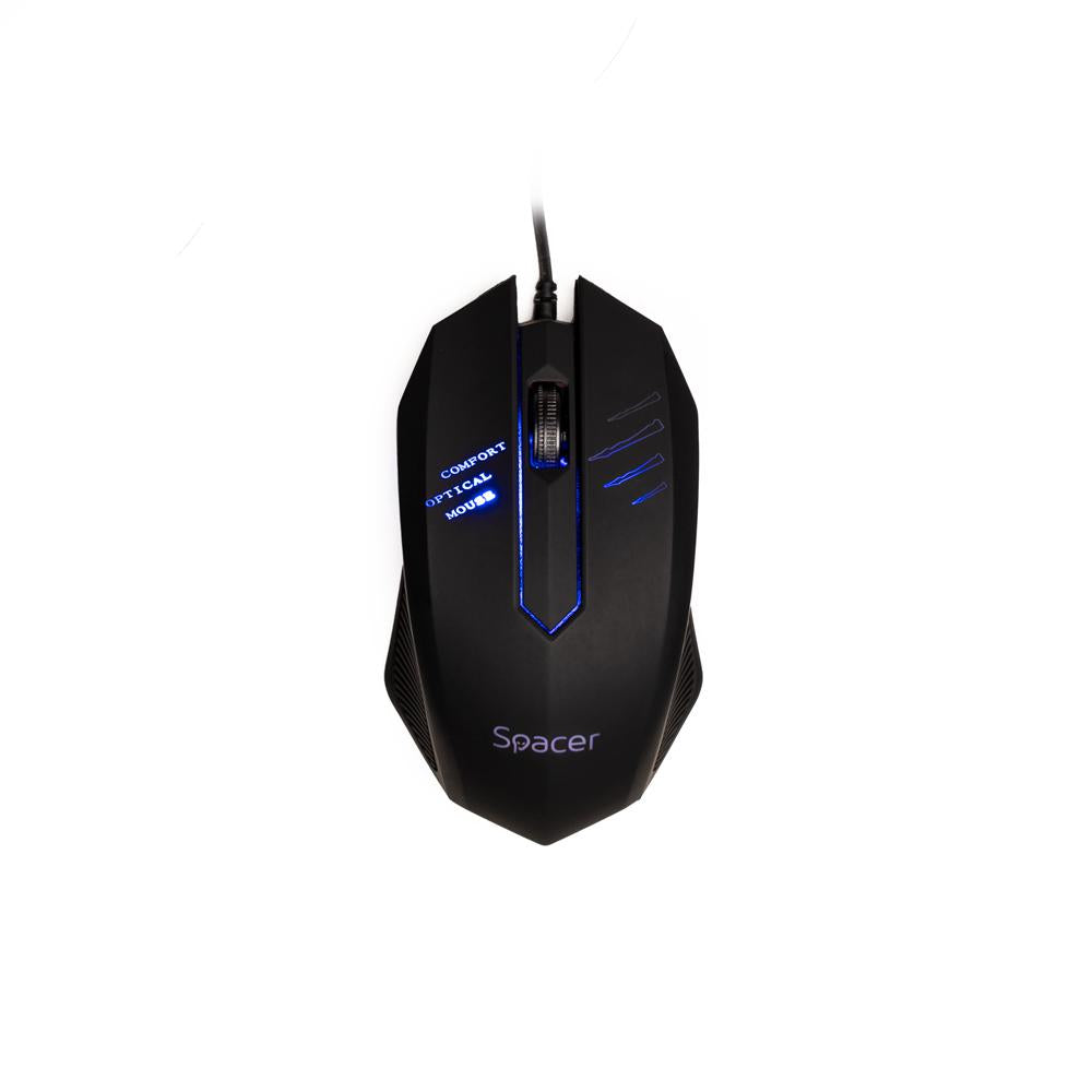 Mouse Spacer SPMO-M20, cu fir, 1000DPI, senzor optic, 3 butoane, iluminare, negru