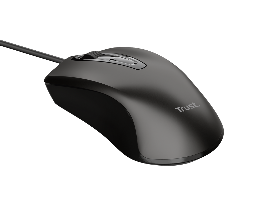 Mouse Trust cu fir, optic, rezolutie maxima 1200 DPI, negru