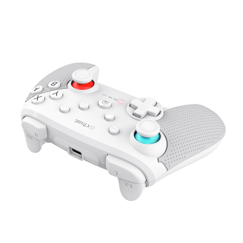 Controller wireless Trust Muta pentru consola Nintendo Switch, 15 butoane, controale: A, B, X, Y, L1, L2, L3, R1, R2, R3, reset, 8-way, start, select, d-input, alb