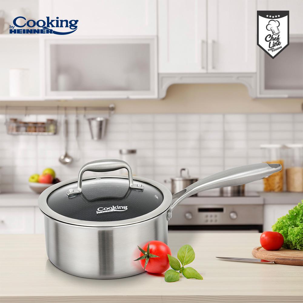 CASEROLA INOX+CAPAC STICLA IN 3 STRATURI 18X9 CM, 2 L, TITANIUM3, COOKING BY HEINNER