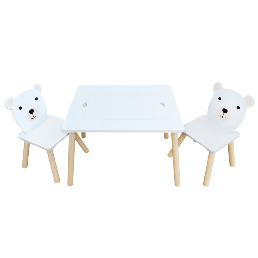 Set masuta si 2 scaune, cu spatiu de activitati, Bear, U-Grow