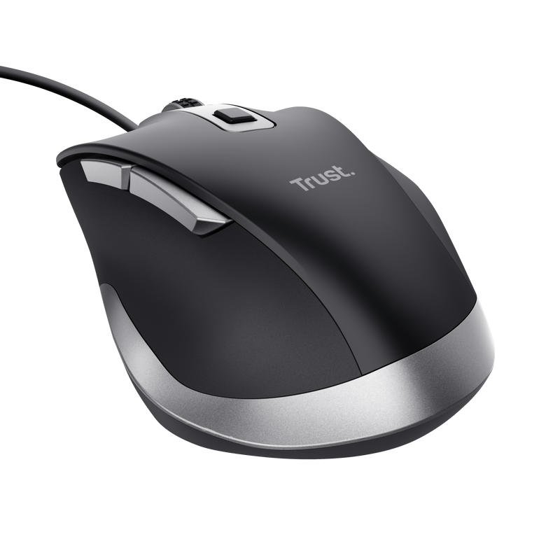 Mouse Trust Fyda cu fir, optic, interfata USB 2.0 rezolutie maxima 5000 DPI, 6 butoane, negru