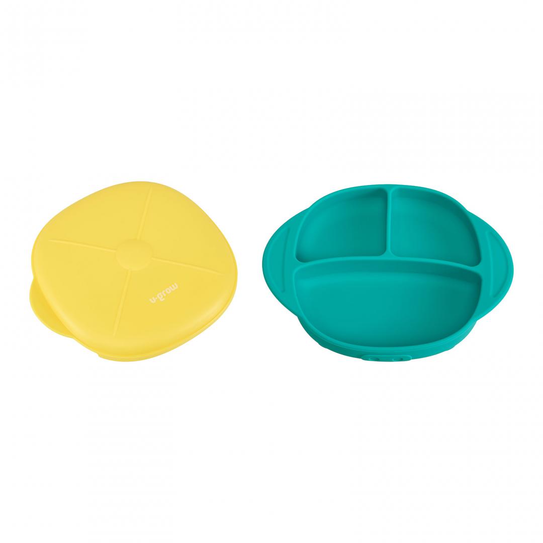 Farfurie silicon cu capac , galbena, U-Grow