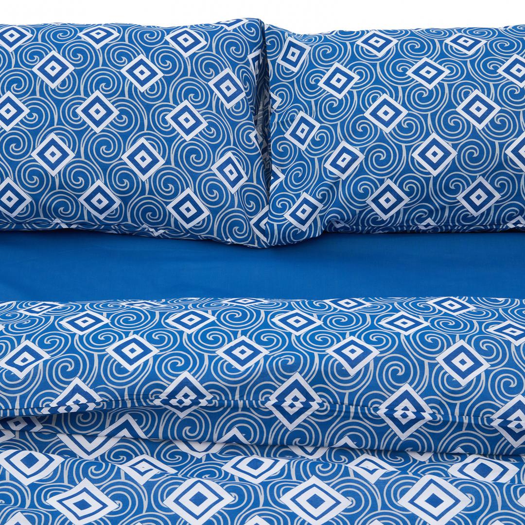 Lenjerie dubla 100% bumbac 4 piese, Blu