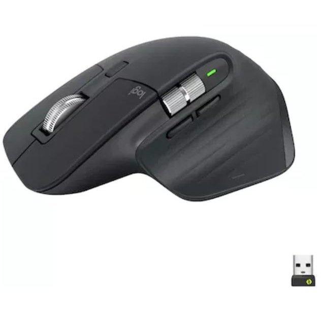 Mouse Logitech MX Master 3S, Wireless/Bluetooth fara fir, rezolutie 8000 DPI, optic, butoane/rotite 7, graphite/negru