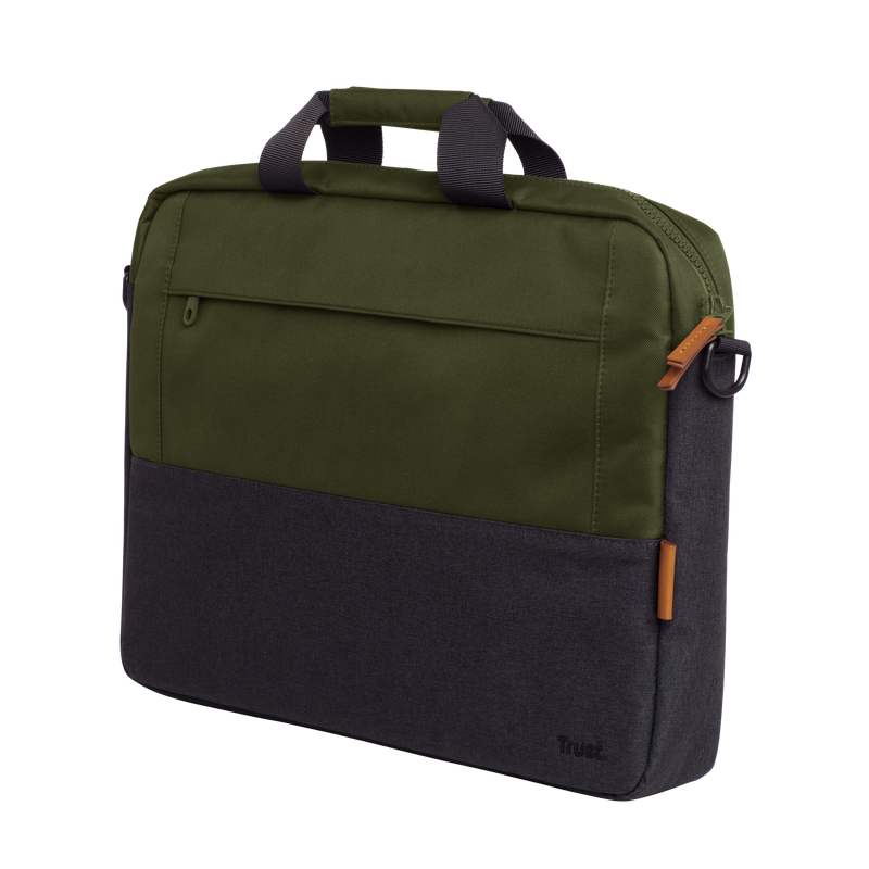 Geanta laptop Trust Lisboa, pentru laptopuri cu diagonala pana in 15.6", 2 compartimente, material POM, RPET Polyester, RPET, volum 2.1 L, verde