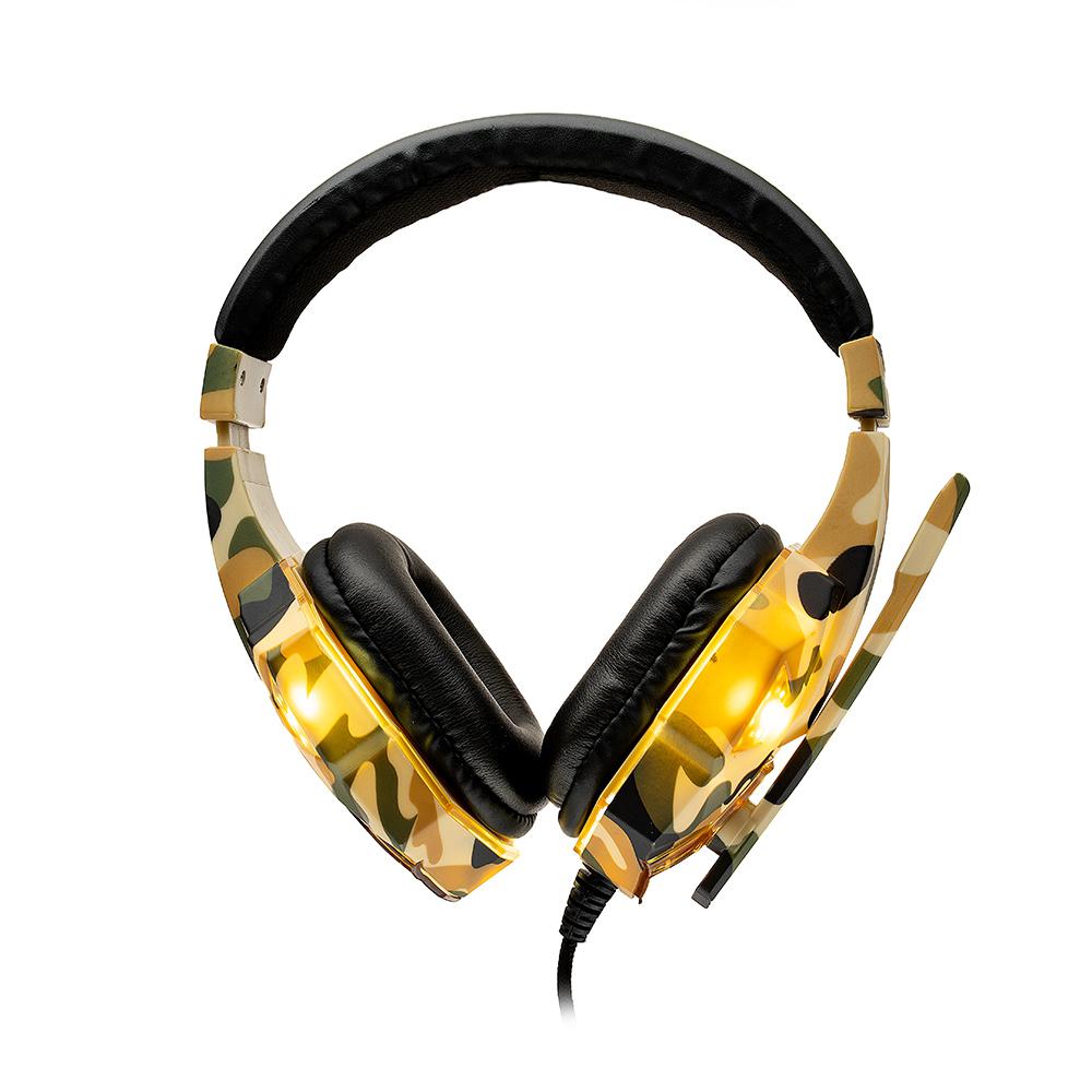 Casti cu micr . Spacer Gaming, cu fir, 2x Jack 3.5mm, USB pentru iluminare, driver 40mm, microfon pe brat, control volum pe casca, reglabile, 2m, camo verde