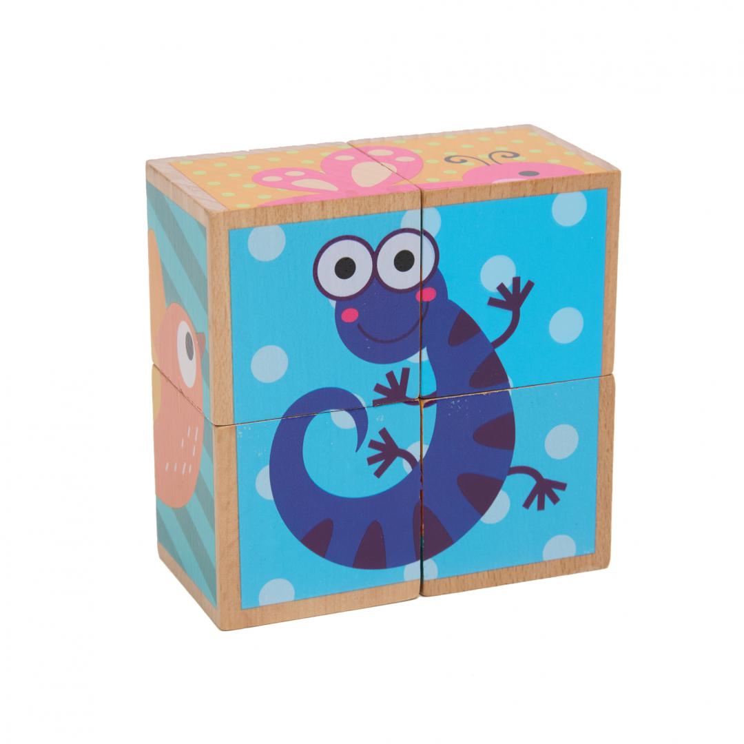 PUZZLE DIN LEMN CU ANIMALE, 4 PIESE, MOMKI