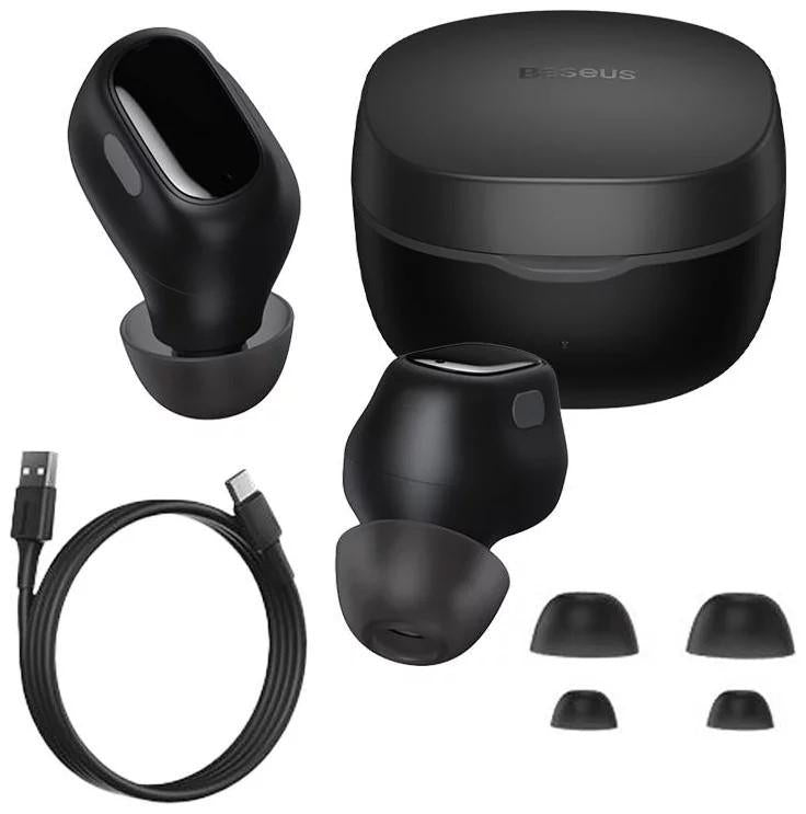 Casti Baseus Bowie WM01 TWS, wireless, bluetooth 5.0, microfon pe casca, negru