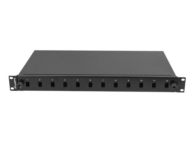 Patch panel fibră rack 19" 1U 12x SC simplex / 12x LC duplex, negru + accesorii
