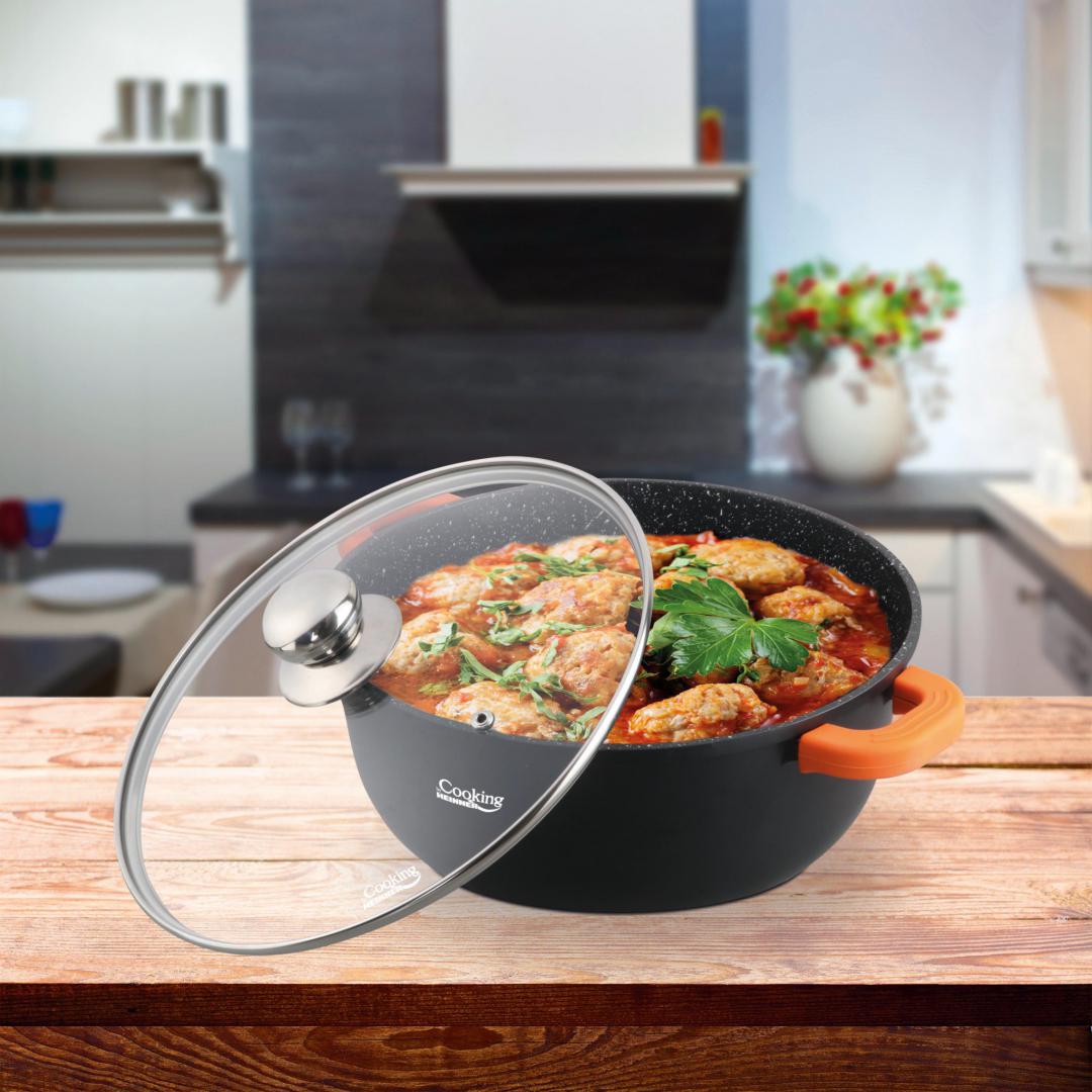 SEMIOALA ALUMINIU TURNAT +CAPAC, 28 CM X 12.5 CM , 6.5 L, DARK LINE, COOKING BY HEINNER