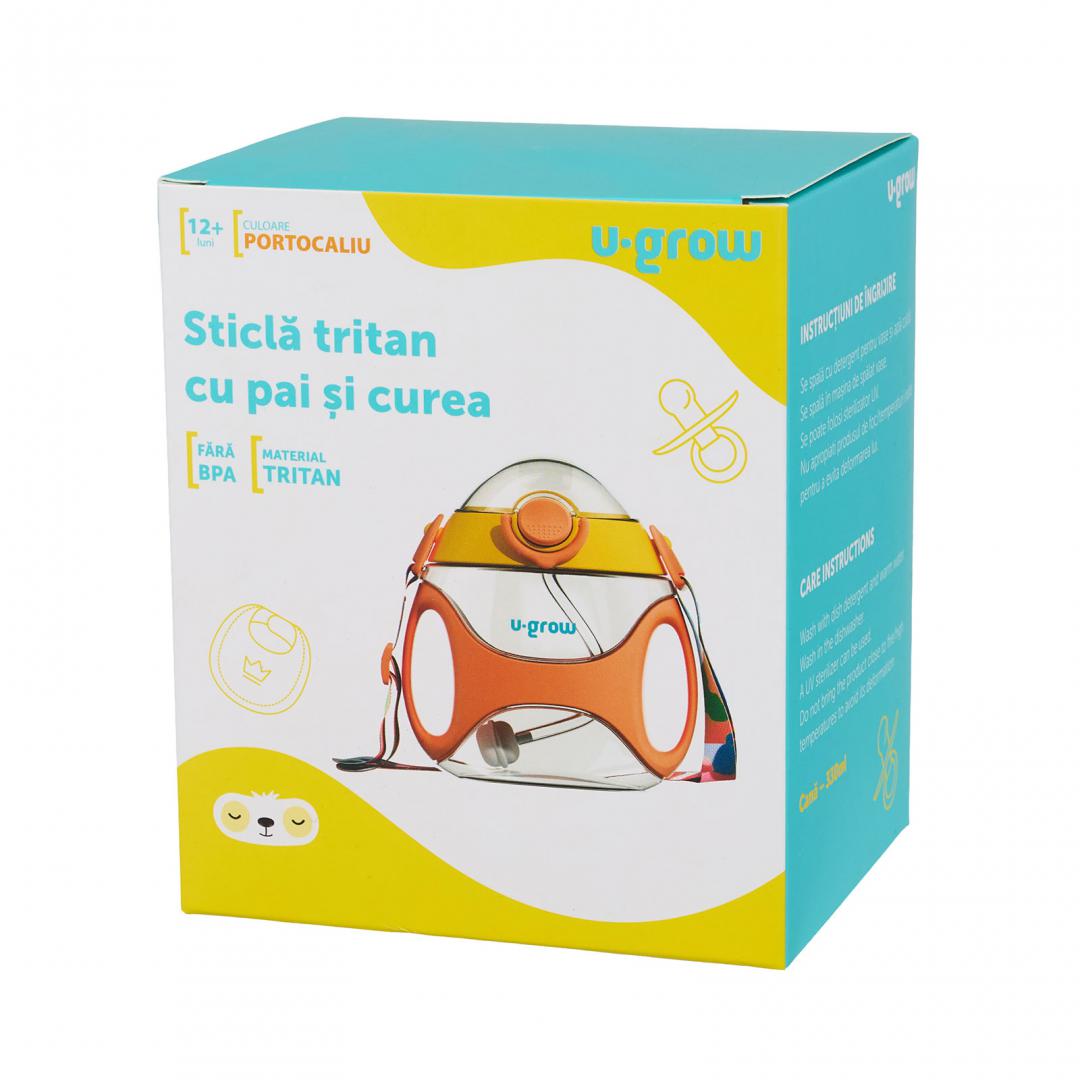 Sticla tritan cu pai si curea , 330 ml , orange, U-Grow