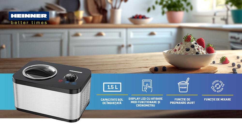 Aparat de făcut înghețată HEINNER SweetFreeze HICM-DW154SSBK