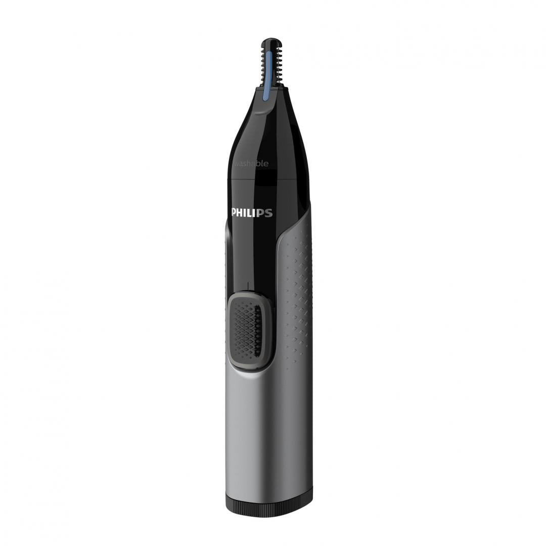 Trimmer pentru nas si urechi PHILIPS NT3650/16, Baterie, Lavabil, Tehnologie Precision Trim, Otel inoxidabil, Pieptene pentru sprancene, Pieptene 5 mm, Gri, L x A x I (mm) 39x83x190