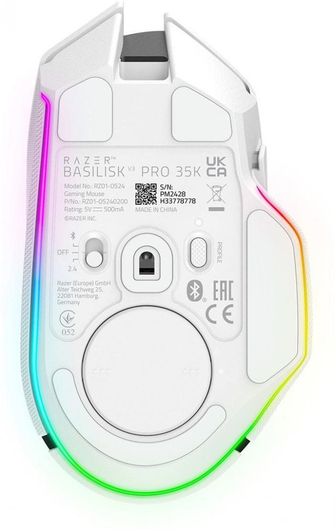 Razer Basilisk V3 Pro 35K, wireless, bluetooth, rezolutie maxima 35000 DPI, iluminare Razer Chroma™ RGB, senzor Focus Pro 35K Optical Sensor Gen-2, alb