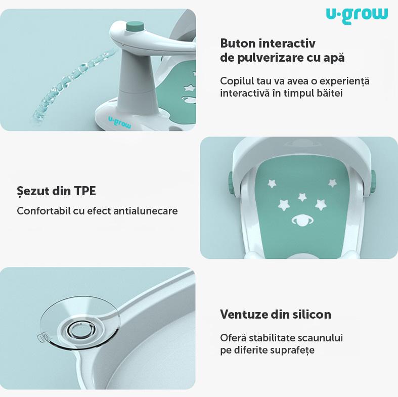 Scaun baie bebe cu ghidon , spatar reglabil , verde, U-Grow