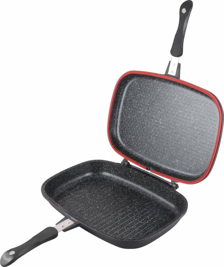 TIGAIE DUBLA DREPTUNGHIULARA TIP GRILL, ALUMINIU, 36x24x7.5 CM,DARK LINE CLASSIC,COOKING BY HEINNER