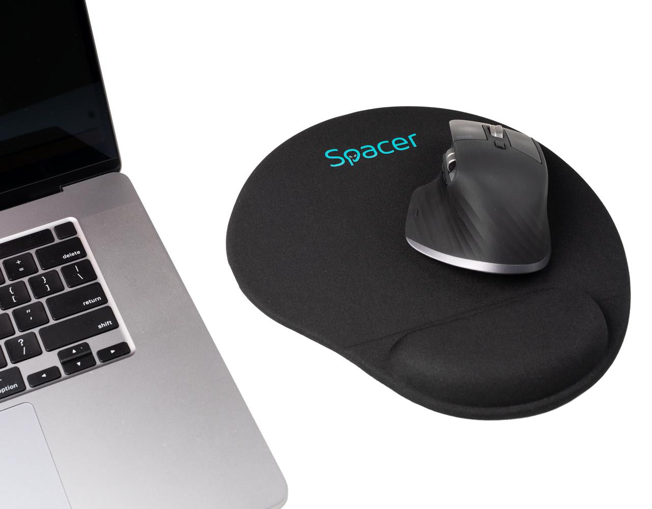 Mousepad Spacer, suport incheietura cu gel, cauciuc si material textil, 240 x 220 mm, negru