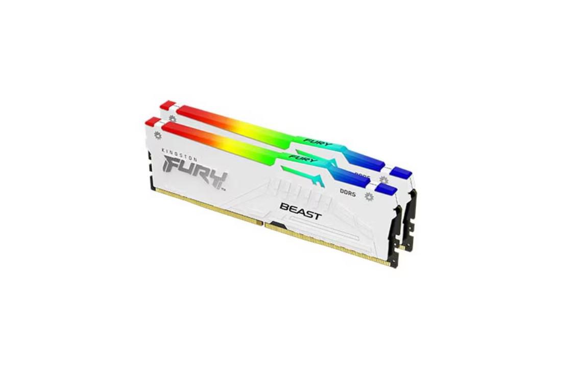 Memorie RAM Kingston, DIMM, DDR5, 64GB, 5600MHz, CL36, 1.35V, FURY Beast White, RGB, Kit of 2