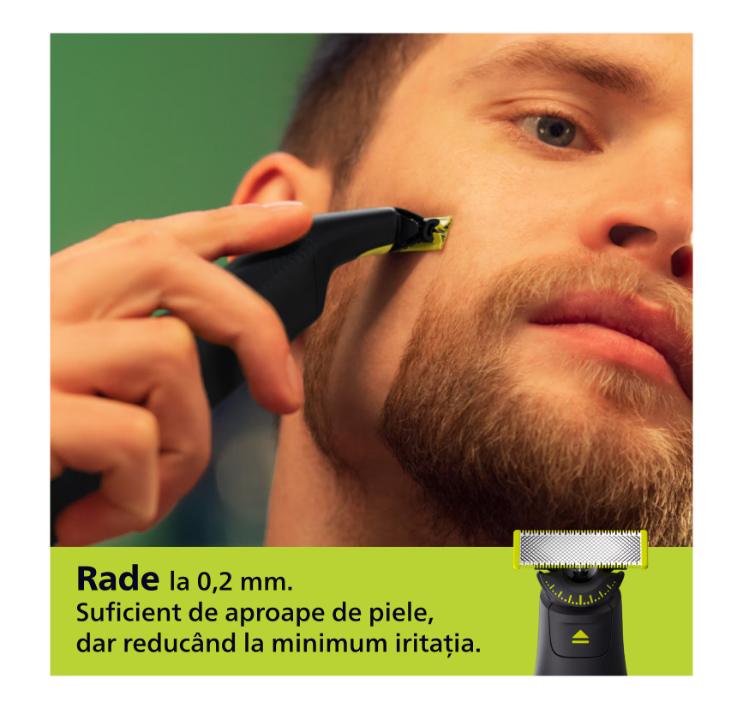 Aparat de ras (0,2mm) si tuns (0,4-10mm) PHILIPS OneBlade Pro QP6542/15, Fata&corp, pieptene cu 14 setari de lungime (0,4-10 mm), 2 accesorii pentru utilizare pe corp, 2 lame 360, 90 min (Li-ion), cablu de alimentare USB-A, fara adaptor pentru priza