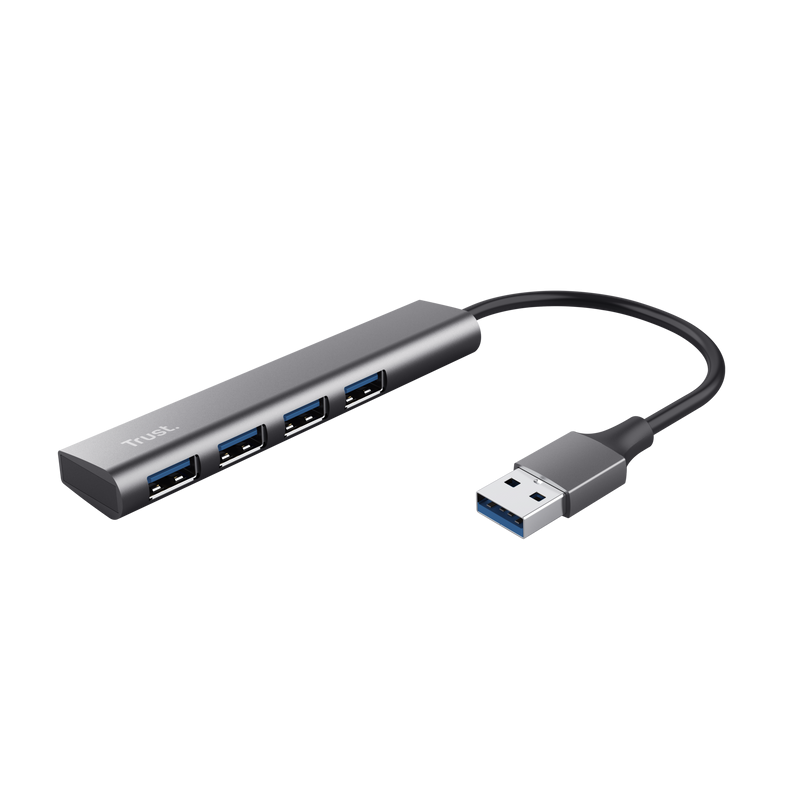 HUB USB Trust Halyx, USB-A la 4 x USB-A 3.2 Gen 1, dimensiune cablu 10cm, din aluminiu, argintiu