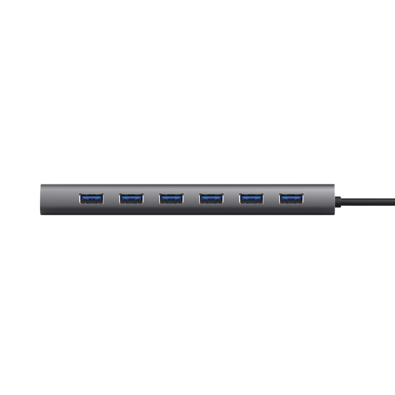 Hub Trust Halyx , 7 porturi USB 3.2 Gen 1, material aluminiu, input USB- C, output USB-A 7, gri