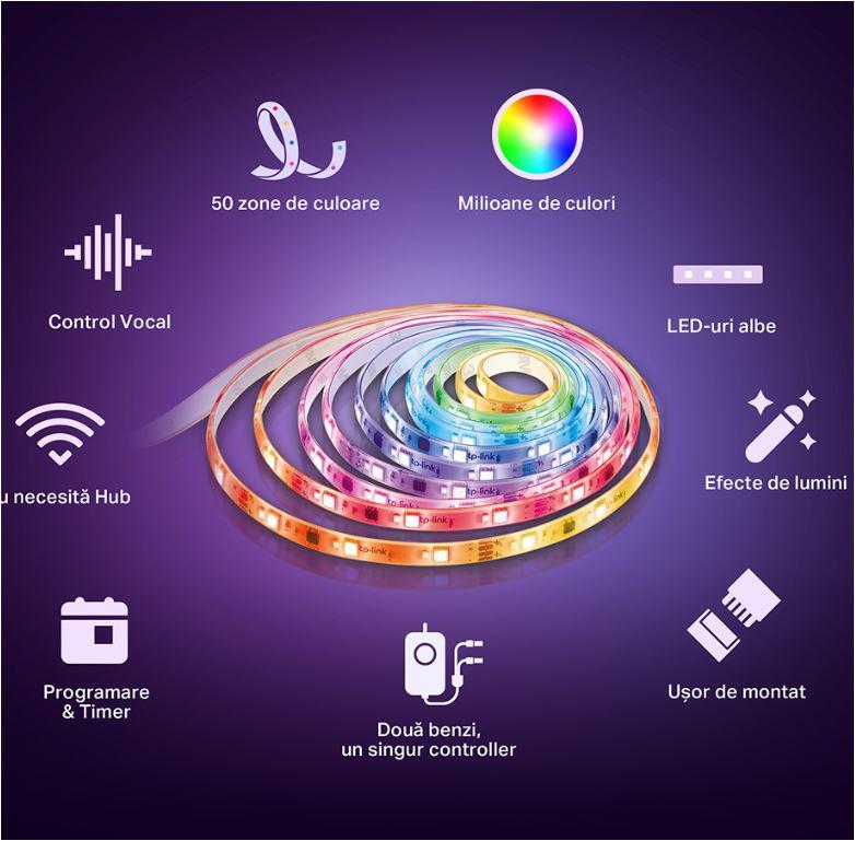 TP-Link Tapo L930-10 Smart light strip kit, 16 milioane culori 300 LED- uri RGB +300 LED-uri albe, 2 x 5m, dimensiuni: 5000 × 10 × 30 mm fiecare, Wi-Fi Protocol: IEEE 802.11b/g/n, Frecventa: 2.4 GHz, 2000 lm, 2500–6500 K.