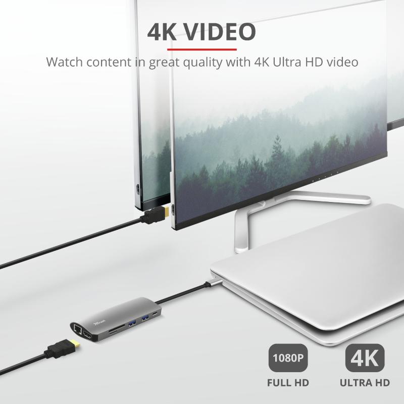 Hub USB Trust Dalyx, 7 porturi USB-C, negru