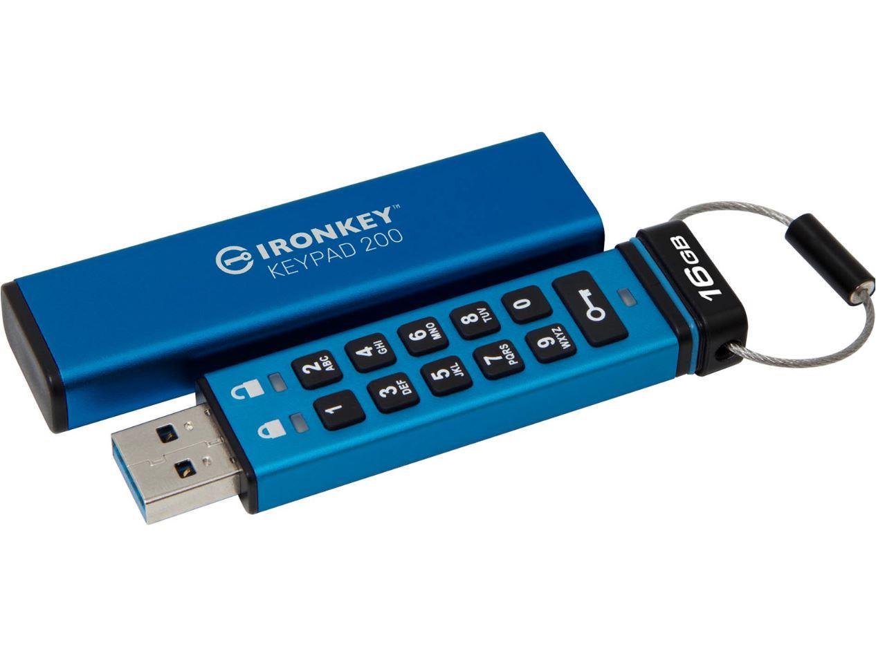 USB Flash Drive Kingston 16GB IronKey Keypad 200, USB 3.2 Gen1, FIPS140-3 Lvl 3 (Pending) AES-256 Encrypted